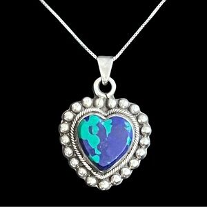 Vintage Taxco Mexico sterling silver azurmalachite heart pendant
